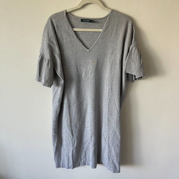 Ralph Lauren Womens Plus Size Bell Sleeve Midi Sweater Dress - Gray - Picture 4 of 5